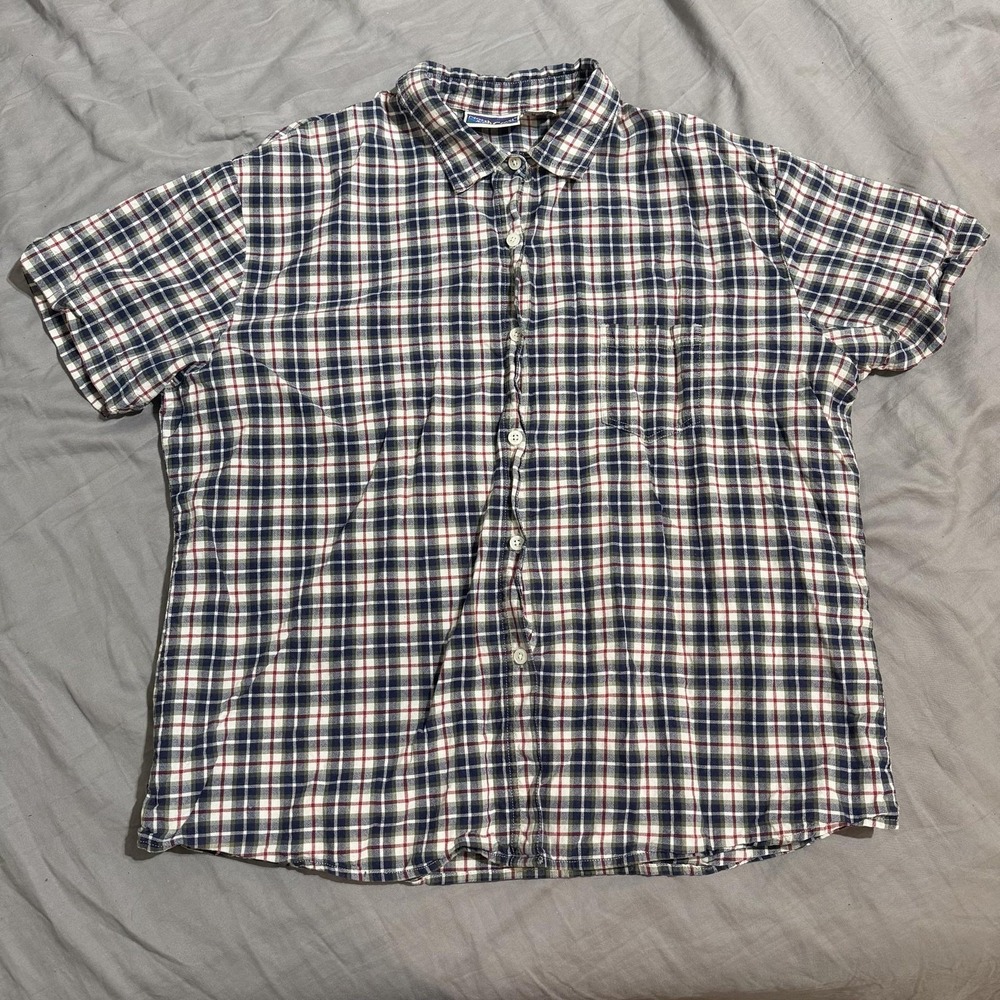 Northcrest Button Up Shirt Mens XL Blue Plaid Short Sleeve Cotton Casual